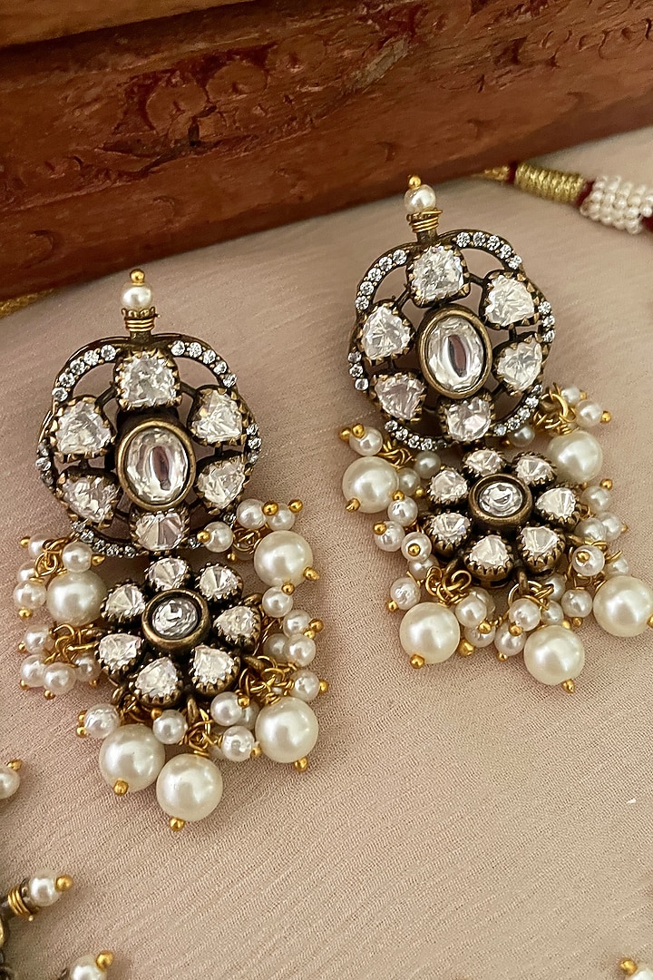 Gold Finish Kundan Polki & Pearl Choker Necklace Set by Saga Jewels at Pernia's Pop Up Shop