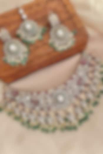 Gold Finish Pink Kundan Polki & Red Stone Choker Necklace Set by Saga Jewels at Pernia's Pop Up Shop