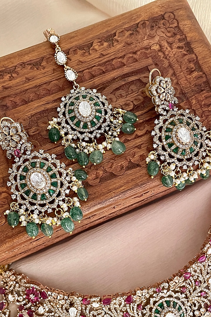Gold Finish Pink Kundan Polki & Red Stone Choker Necklace Set by Saga Jewels at Pernia's Pop Up Shop