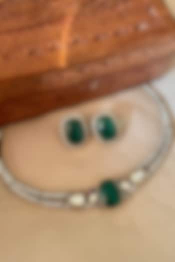 Gold Finish Green Kundan Polki & Parrot Motif Choker Necklace Set by Saga Jewels at Pernia's Pop Up Shop