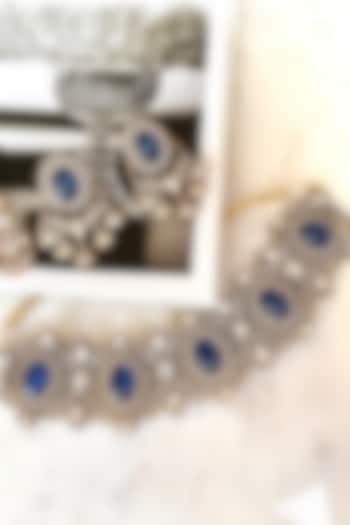Gold Finish Sapphire Kundan Polki & Zircon Choker Necklace Set by Saga Jewels at Pernia's Pop Up Shop
