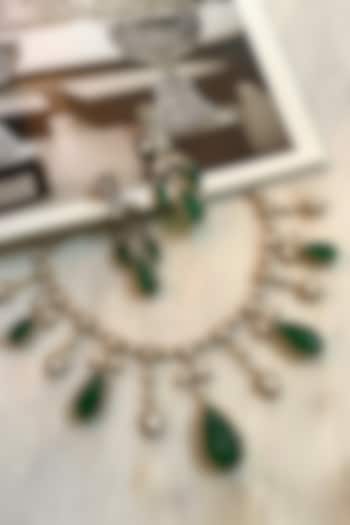 Gold Finish Kundan Polki & Green Stone Choker Necklace Set by Saga Jewels at Pernia's Pop Up Shop
