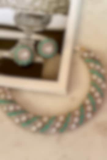 Gold Finish Kundan Polki & Turquoise Stone Choker Necklace Set by Saga Jewels at Pernia's Pop Up Shop