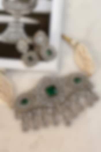 Gold Finish Zirons & Emerald Stone Choker Necklace Set by Saga Jewels at Pernia's Pop Up Shop