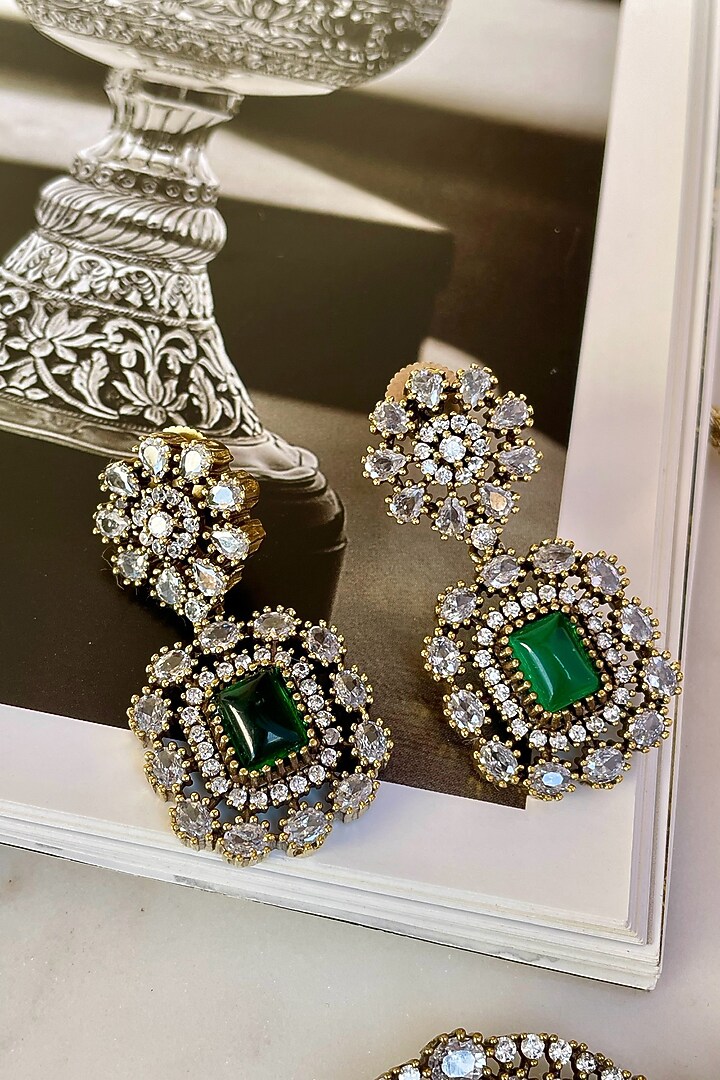 Gold Finish Zirons & Emerald Stone Choker Necklace Set by Saga Jewels at Pernia's Pop Up Shop