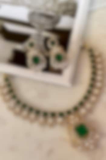 Gold Finish Emerald Stone & Kundan Polki Choker Necklace Set by Saga Jewels at Pernia's Pop Up Shop