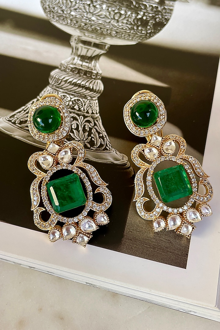 Gold Finish Emerald Stone & Kundan Polki Choker Necklace Set by Saga Jewels at Pernia's Pop Up Shop