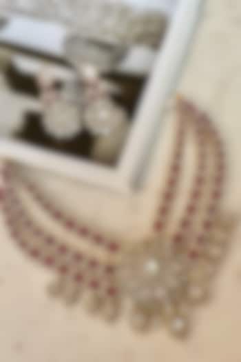 Gold Finish Ruby Stone & Zircon Choker Necklace Set by Saga Jewels at Pernia's Pop Up Shop