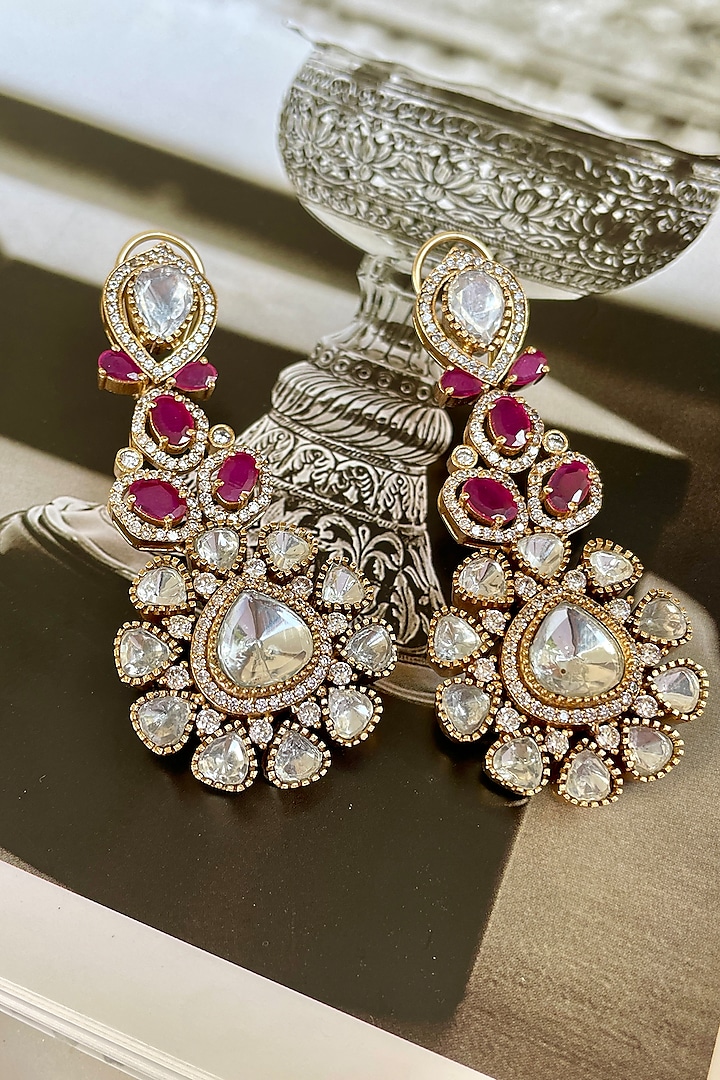 Gold Finish Ruby Stone & Zircon Choker Necklace Set by Saga Jewels at Pernia's Pop Up Shop