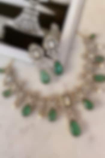 Gold Finish Kundan Polki & Pastel Green Beaded Choker Necklace Set by Saga Jewels at Pernia's Pop Up Shop