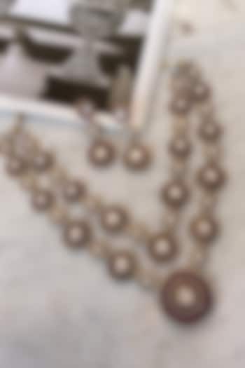 Gold Finish Kundan Polki & Ruby Stone Long Necklace Set by Saga Jewels at Pernia's Pop Up Shop