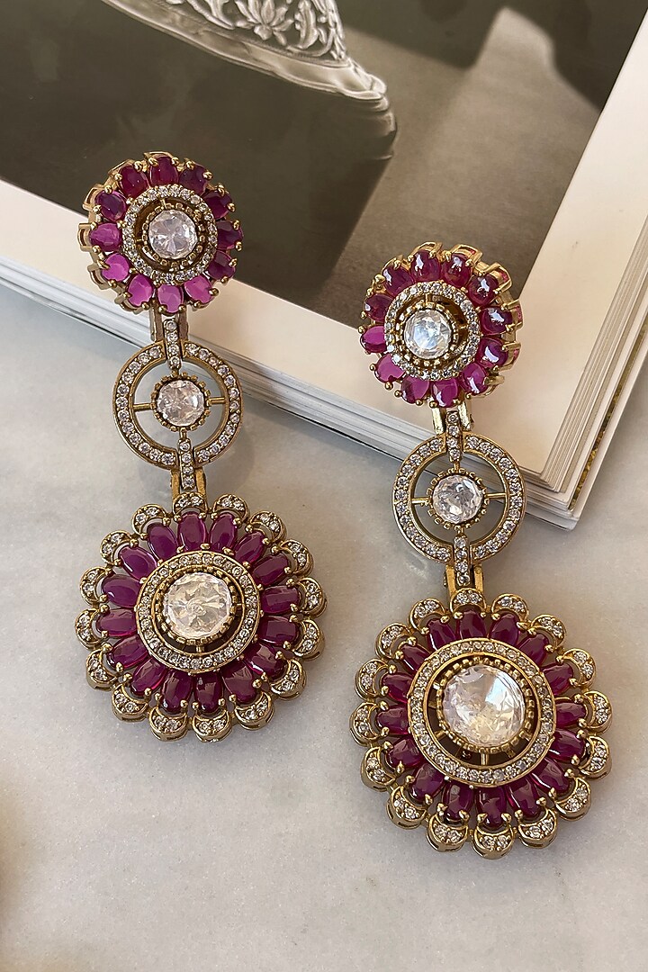 Gold Finish Kundan Polki & Ruby Stone Long Necklace Set by Saga Jewels at Pernia's Pop Up Shop