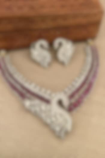 Gold Finish Zircon & Ruby Stone Choker Necklace Set by Saga Jewels at Pernia's Pop Up Shop