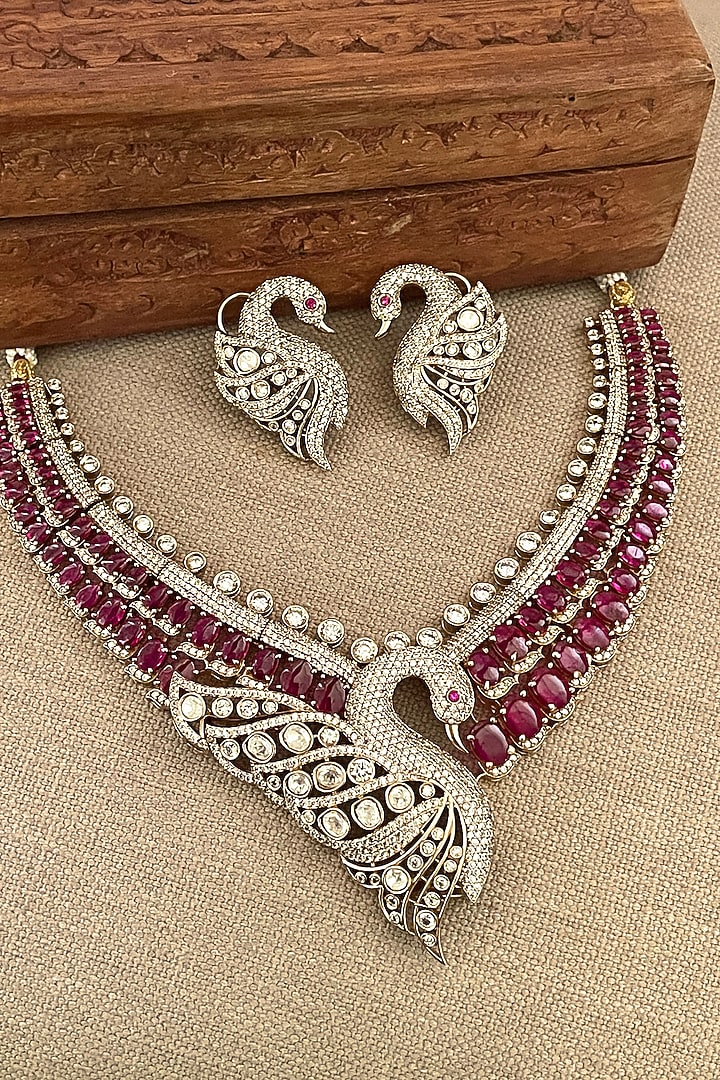 Gold Finish Zircon & Ruby Stone Choker Necklace Set by Saga Jewels at Pernia's Pop Up Shop