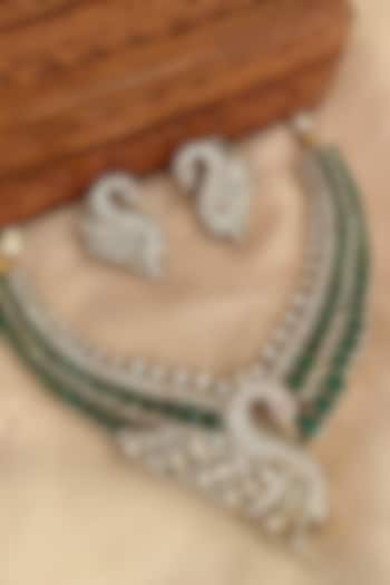 Gold Finish Zircon & Emerald Stone Choker Necklace Set by Saga Jewels at Pernia's Pop Up Shop