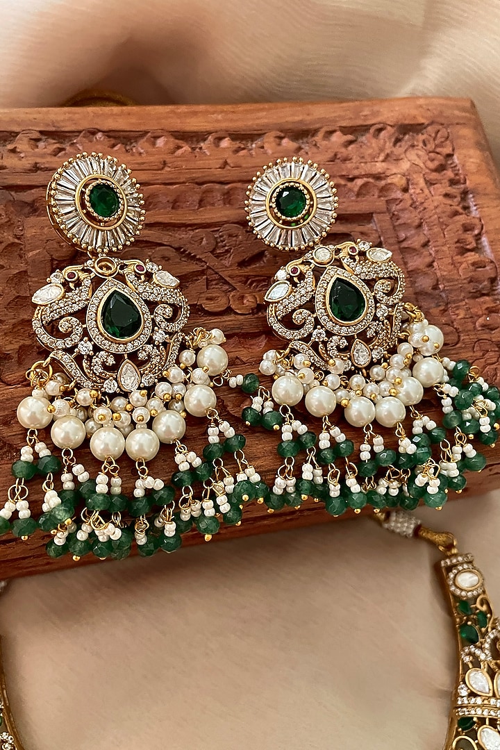 Gold Finish Kundan Polki & Emerald Stone Choker Necklace Set by Saga Jewels at Pernia's Pop Up Shop