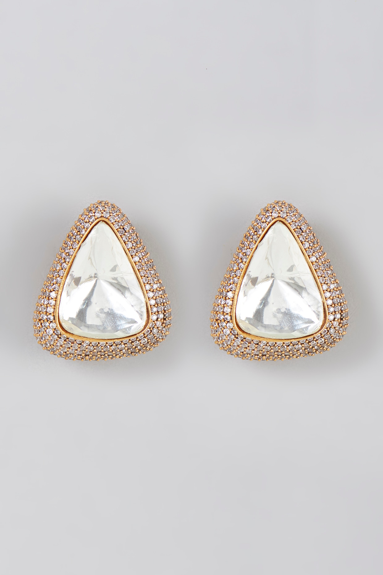 White Finish Faux Diamond & Champagne Synthetic Stone Stud Earrings Design  by Aster at Pernia's Pop Up Shop 2024