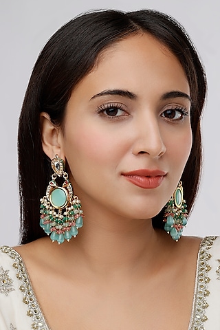 Gold Finish Chandbali Earrings by Saga Jewels