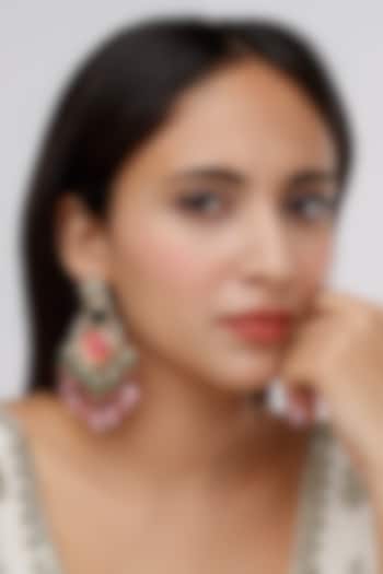 Gold Finish Pink Stone Chandbali Earrings by Saga Jewels