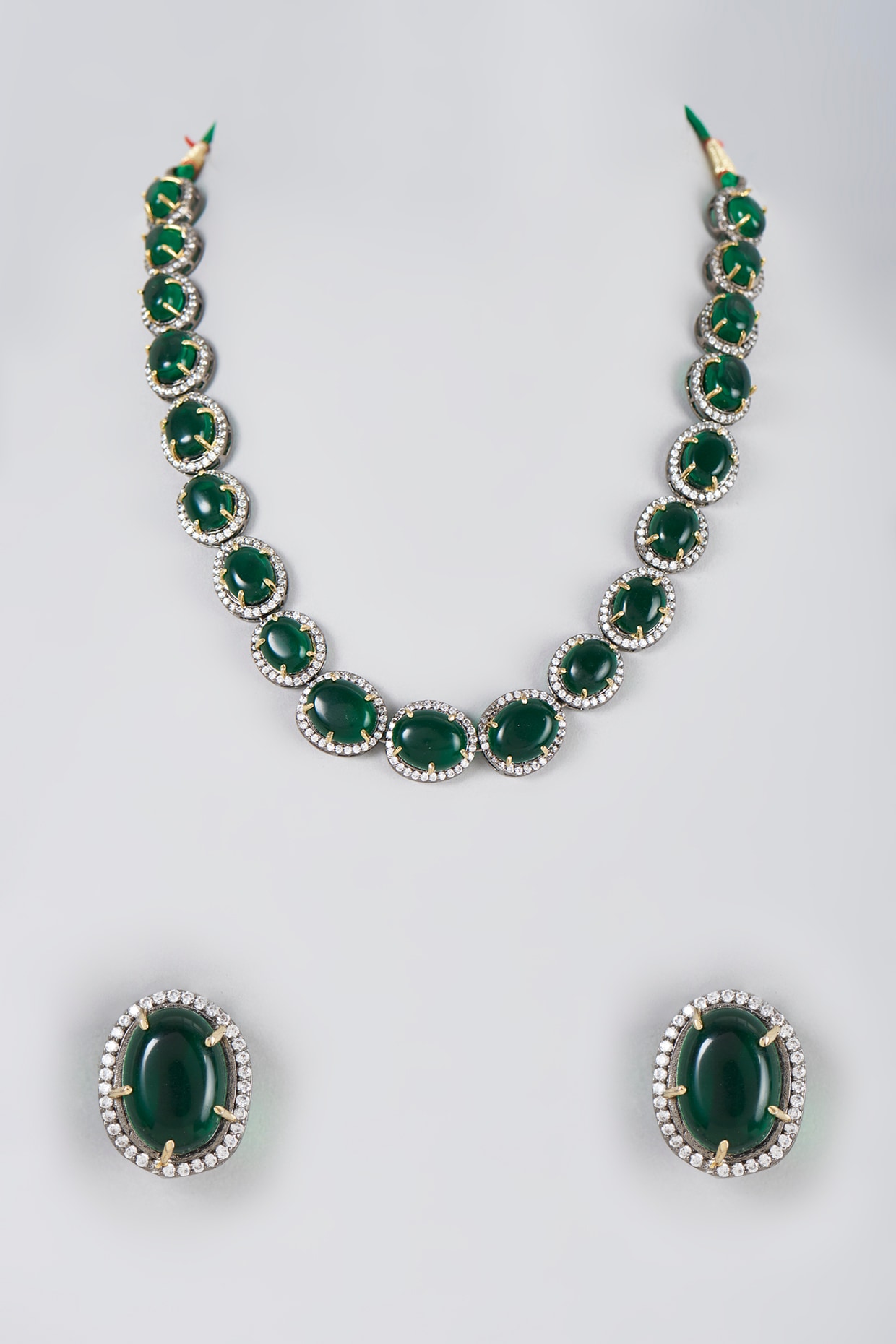 Simple Emerald Necklace and Earrings Set - Indian Jewellery Designs