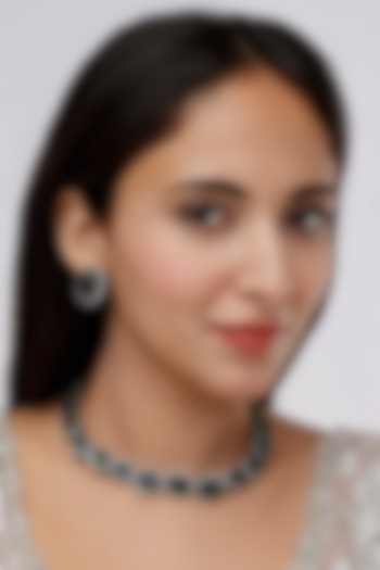 Two Tone Finish Synthetic Emerald Necklace Set by Saga Jewels at Pernia's Pop Up Shop