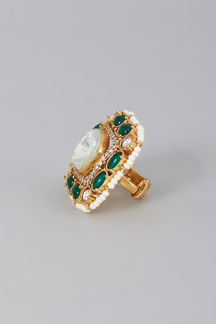Gold Finish Kundan Polki Ring by Saga Jewels at Pernia's Pop Up Shop