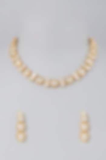Gold Finish Kundan Polki Necklace Set by Saga Jewels