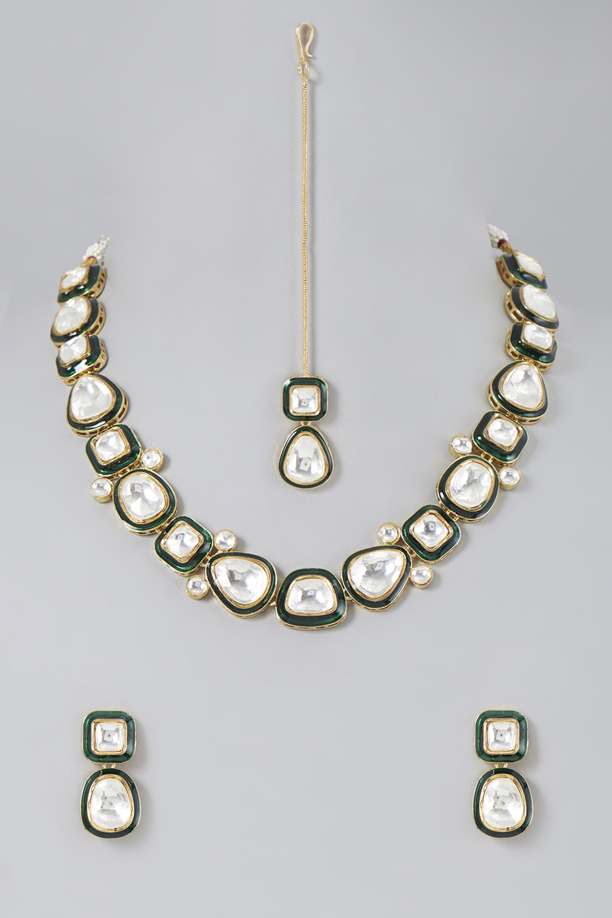 Gold Finish Necklace Set With Kundan Polki by Saga Jewels at Pernia's Pop Up Shop