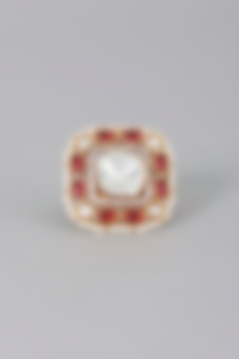 Gold Finish Kundan Polki & Red Stones Ring by Saga Jewels at Pernia's Pop Up Shop