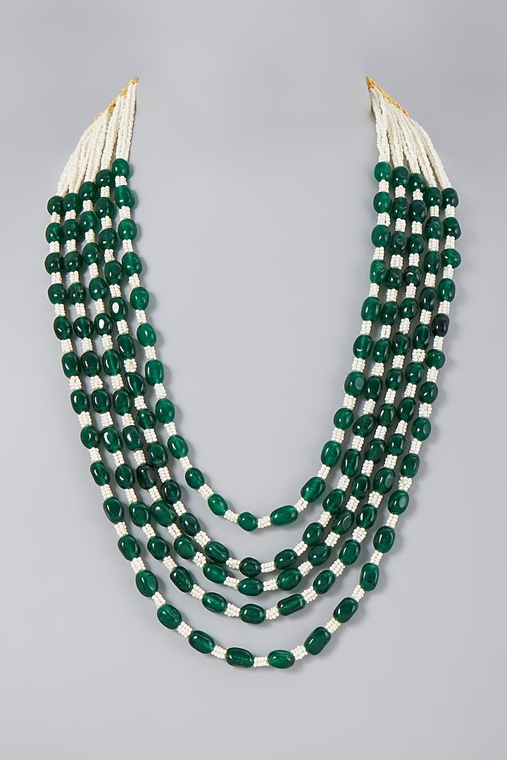 Gold Finish Emeralds Long Necklace by Saga Jewels at Pernia's Pop Up Shop