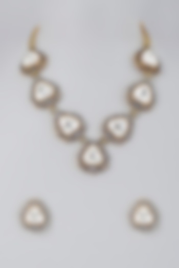 Gold Finish Oxidized Polki Necklace Set by Saga Jewels at Pernia's Pop Up Shop