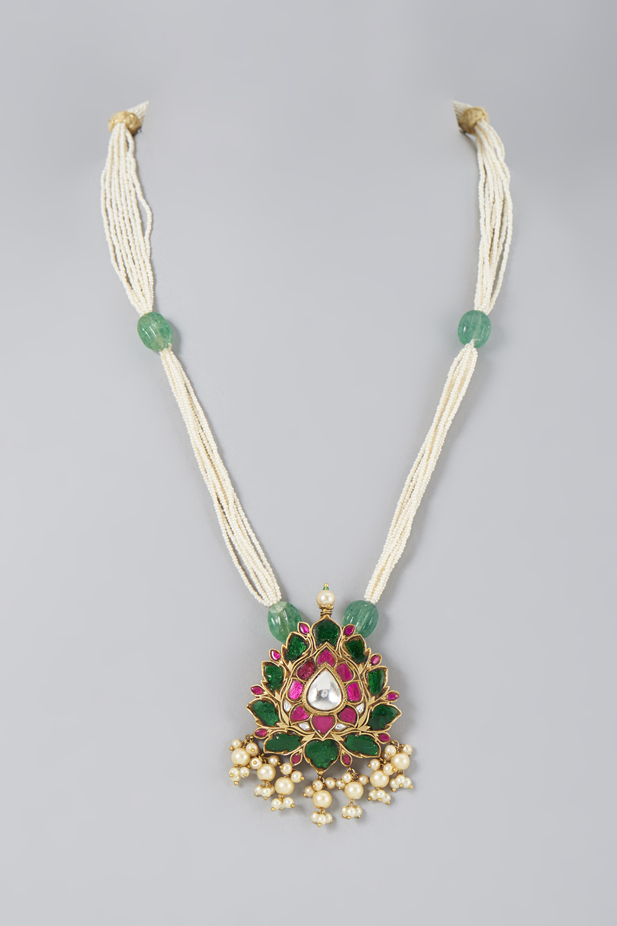 Gold Finish Kundan Long Necklace by Saga Jewels at Pernia's Pop Up Shop