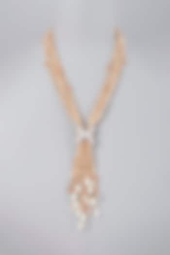 Peach Beaded Scarf Necklace by Saga Jewels