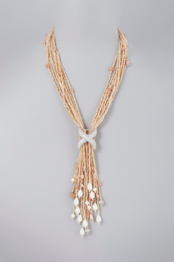Peach Beaded Scarf Necklace by Saga Jewels