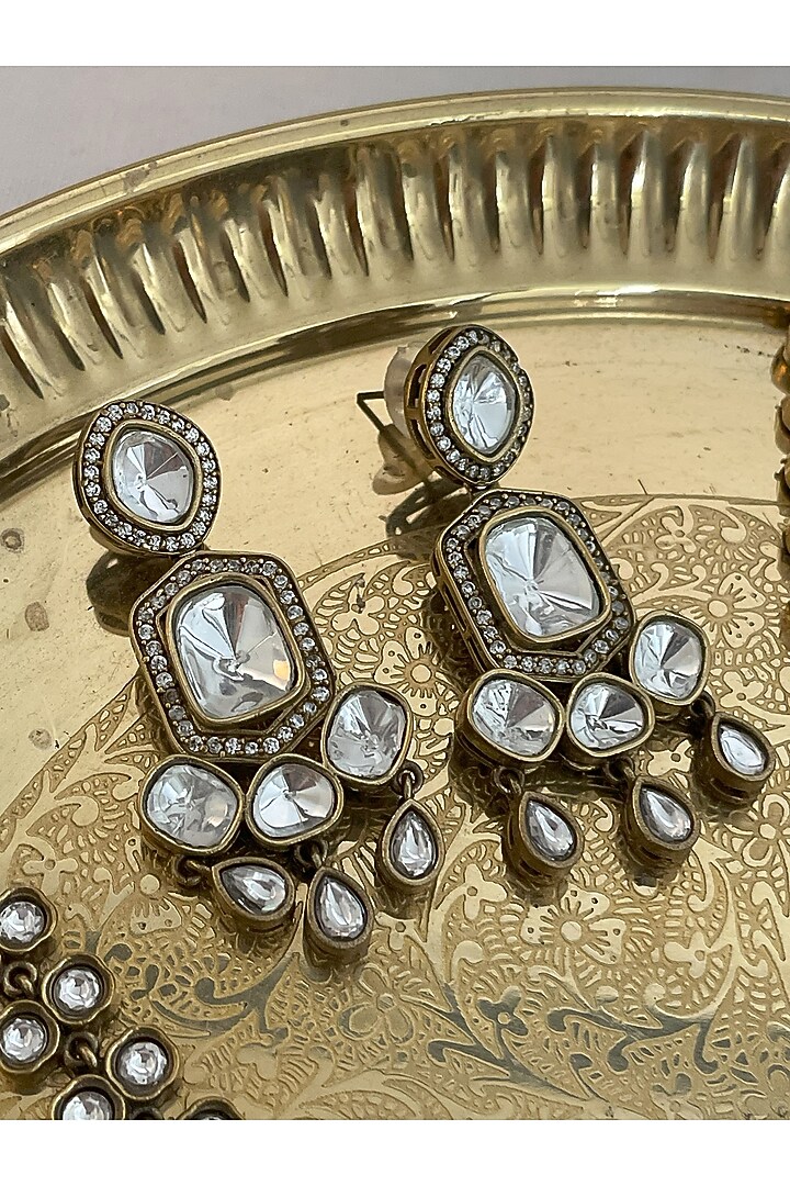 Black Rhodium Finish Kundan Polki Necklace Set by Saga Jewels at Pernia's Pop Up Shop