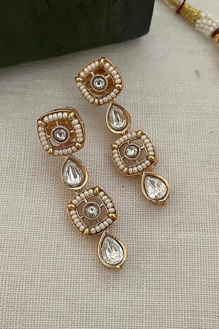Gold Finish Kundan Polki Layered Necklace Set by Saga Jewels at Pernia's Pop Up Shop