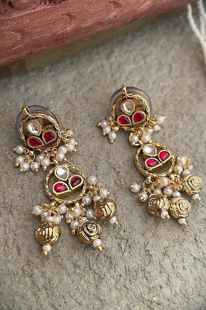 Gold Finish Kundan Polki & Ruby Necklace Set by Saga Jewels at Pernia's Pop Up Shop