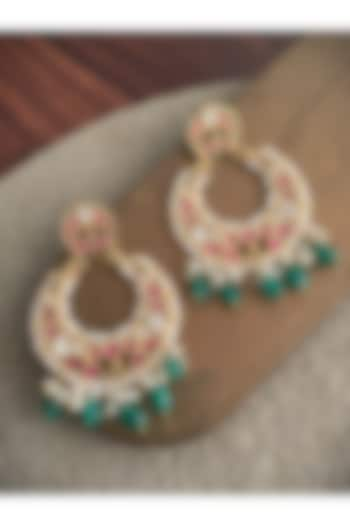 Gold Finish Jadau Kundan Polki Chandbali Earrings by Saga Jewels at Pernia's Pop Up Shop