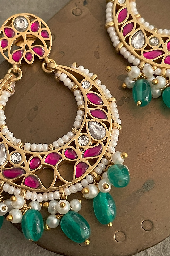 Gold Finish Jadau Kundan Polki Chandbali Earrings by Saga Jewels at  Pernia's Pop Up Shop