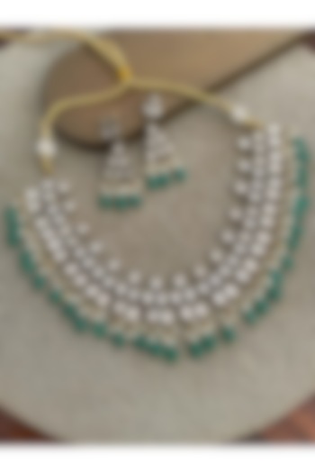 Black Rhodium Finish Kundan Polki & Emerald Stone Necklace Set by Saga Jewels at Pernia's Pop Up Shop