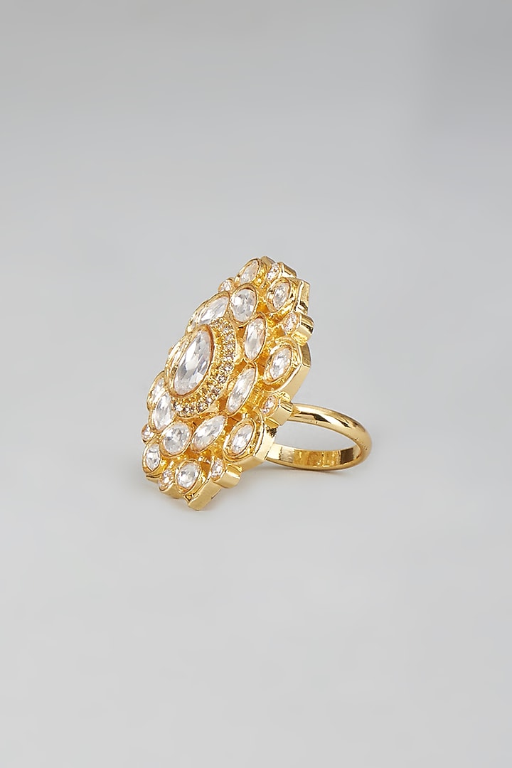 Gold Finish Kundan Polki Ring by Saga Jewels at Pernia's Pop Up Shop
