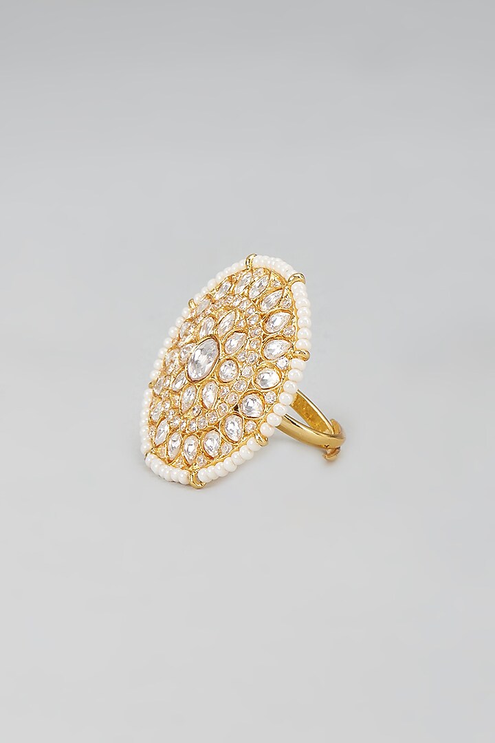 Gold Finish Kundan Polki Ring by Saga Jewels at Pernia's Pop Up Shop