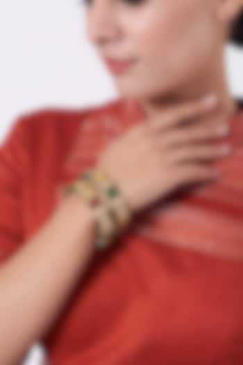 Gold Finish Navratna Bangles (Set of 2) by Saga Jewels at Pernia's Pop Up Shop