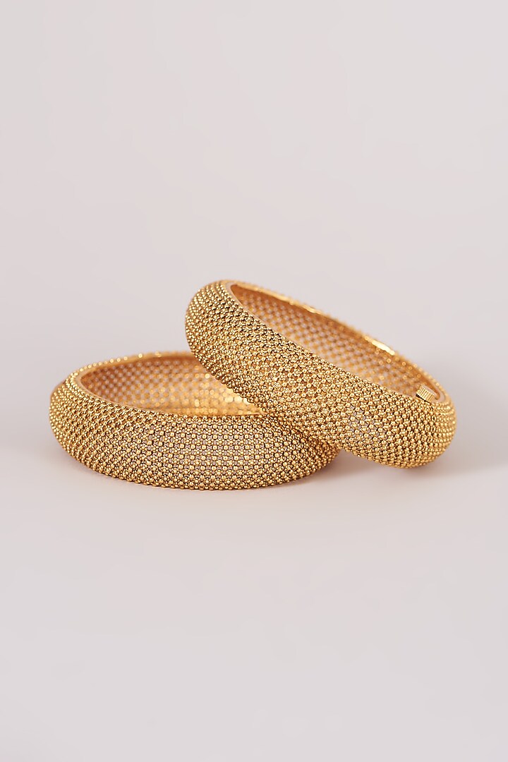 Gold Finish Openable Temple Broad Bangles (Set of 2) by Saga Jewels at Pernia's Pop Up Shop