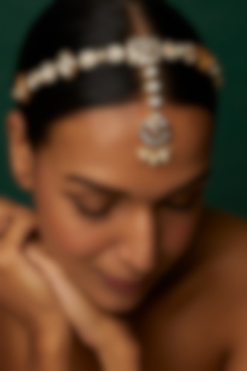 Gold Finish Kundan Polki Tri-Star Mathapatti by Saga Jewels at Pernia's Pop Up Shop