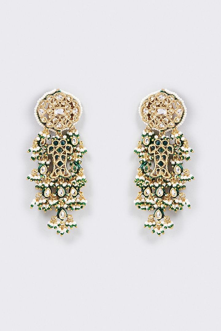 Gold Finish Kundan Polki Dangler Earrings by Saga Jewels at Pernia's Pop Up Shop