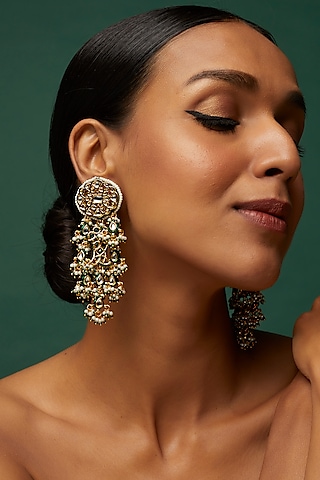 Gold Finish Kundan Polki Dangler Earrings by Saga Jewels
