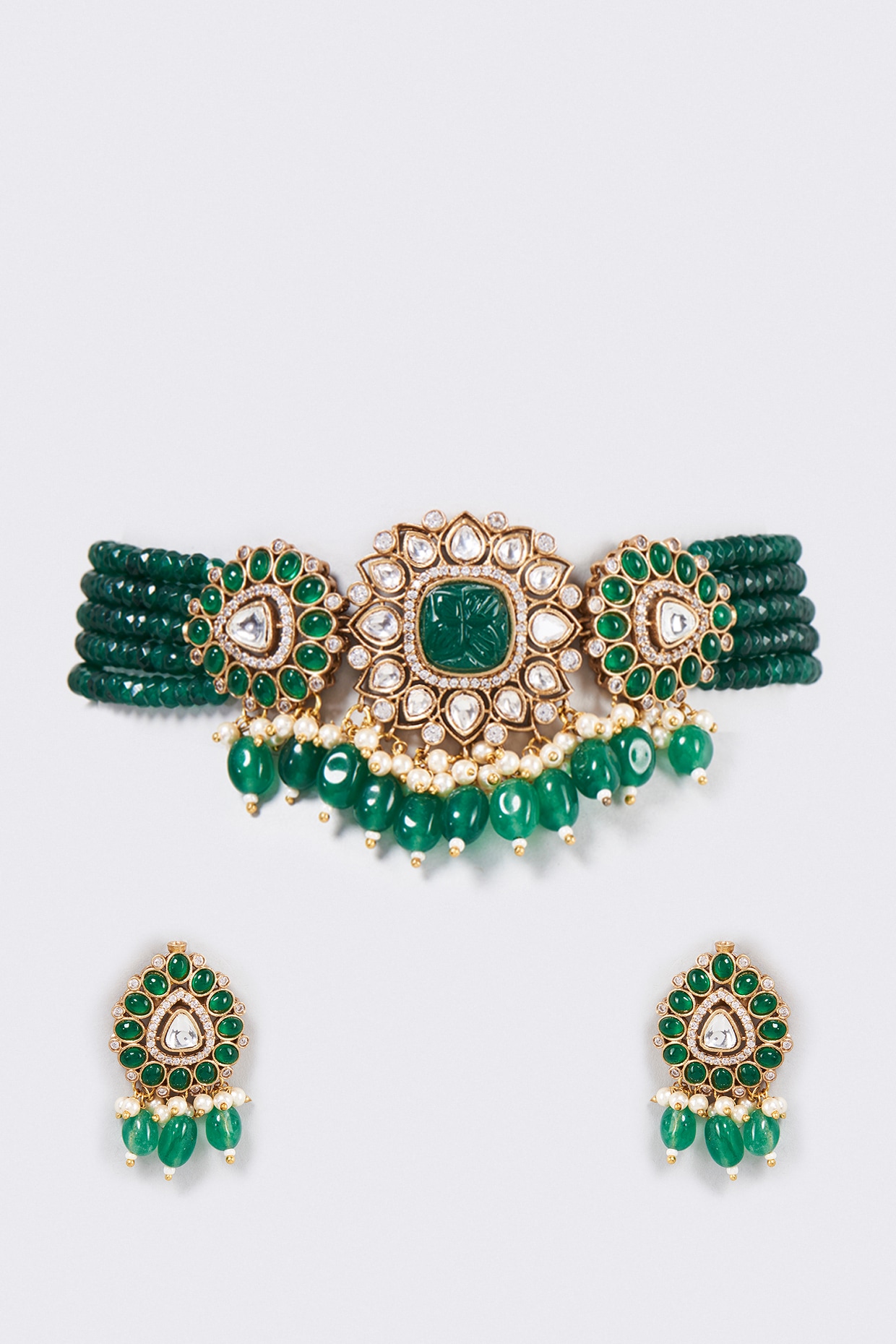 Layered Kundan Choker Green Necklace Set