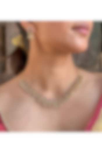 Gold Finish Red Kundan Polki Temple Choker Necklace Set by Saga Jewels at Pernia's Pop Up Shop