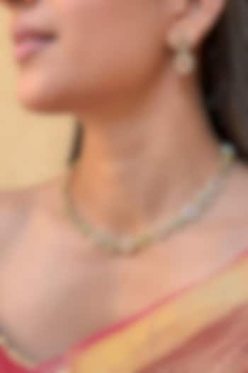 Gold Finish Red Kundan Polki Temple Choker Necklace Set by Saga Jewels at Pernia's Pop Up Shop